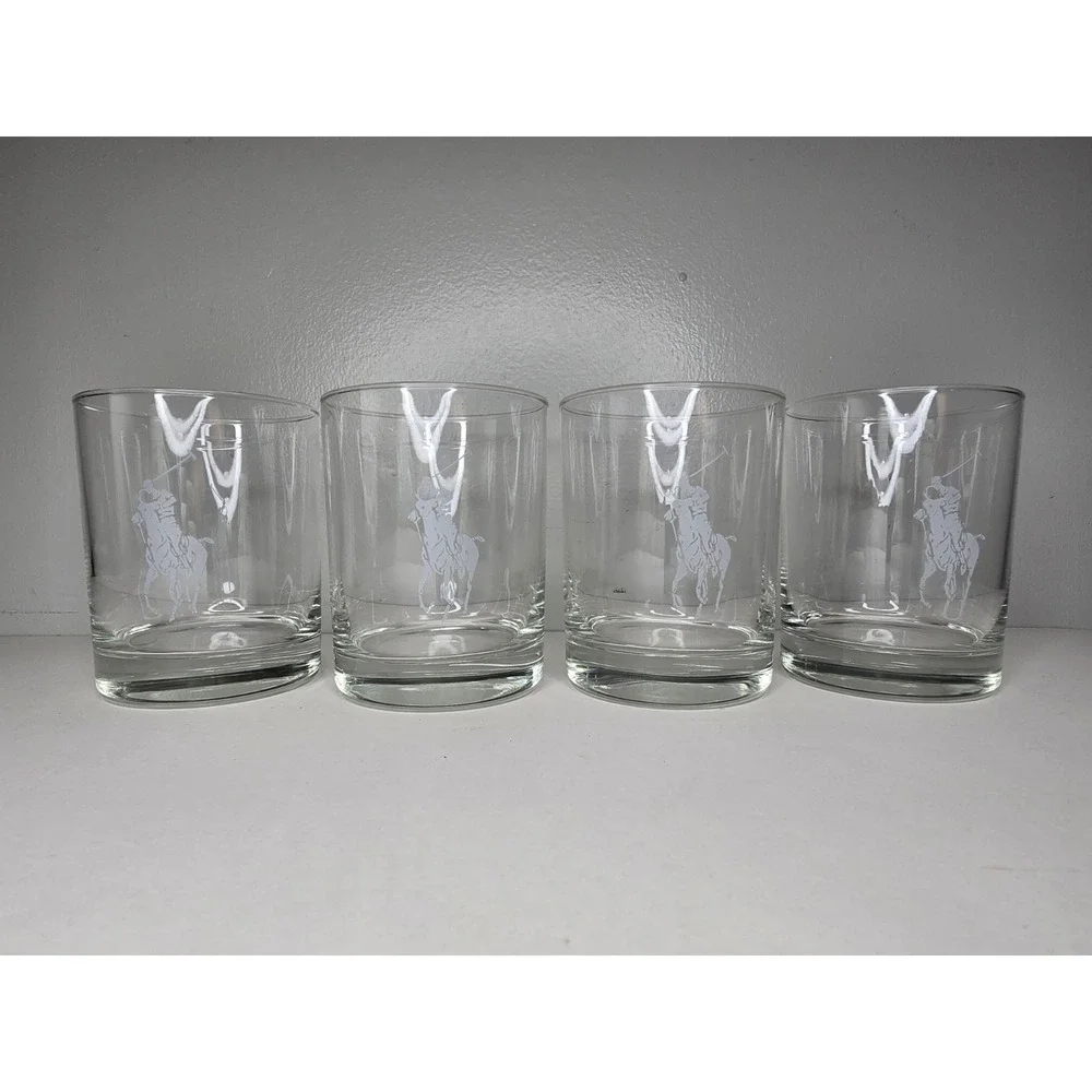 4 Vintage Polo Ralph Lauren Rocks Whiskey Limited Edition Bar Glasses Man Cave